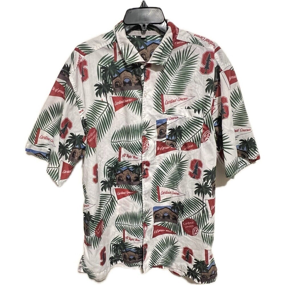 Men's Stanford University Cardinal Hawaiian Shirt Size L - Tropical Aloha Style